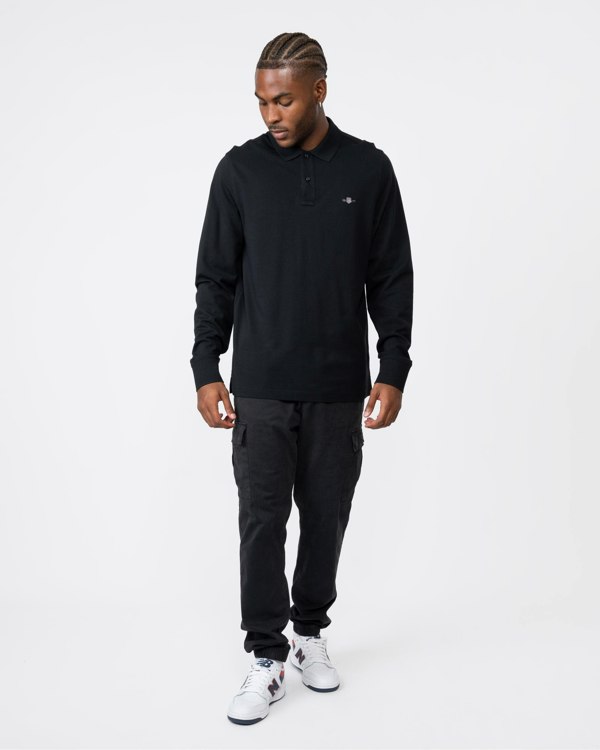 GANT Mens Regular Fit Long Sleeve Shield Logo Pique Rugger - 5 Black