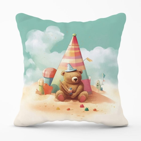 Warren Reed A Bear On A Beach Holiday Cushions