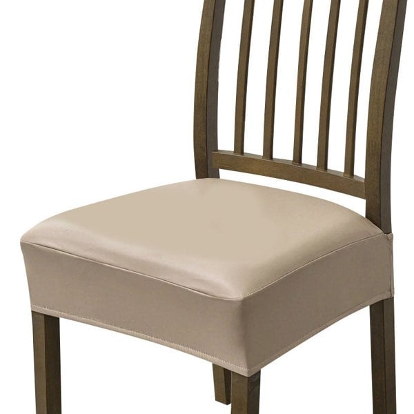 Anyseat Chair Cover Beige PU Leather Seat Slipcover Chair Cover for Kitchen Hotel Banquet Dining Living Room