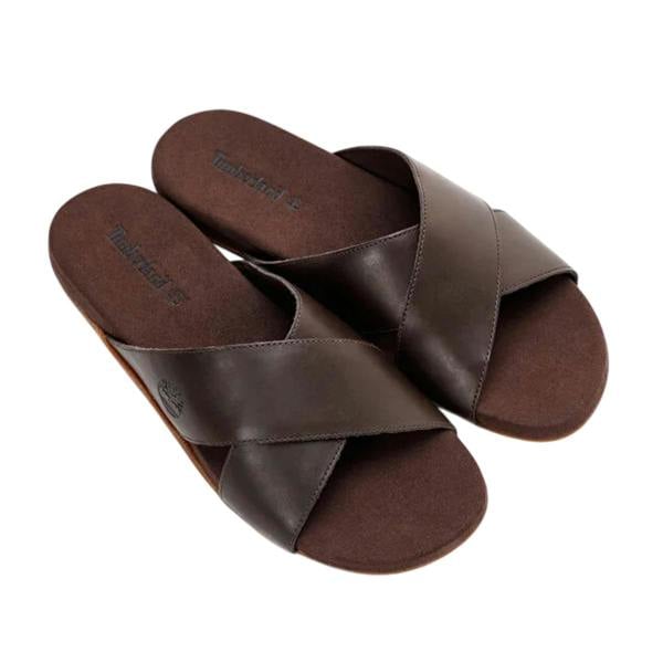 Timberland Mens Cross Strap Leather Flat Sliders - Gaucho - 