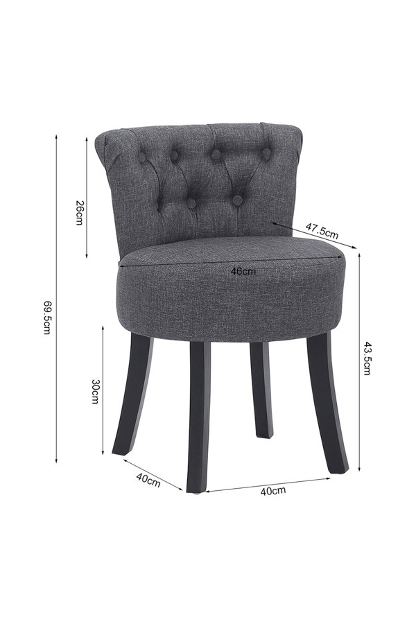 Living and Home Grey Linen Button Tufted Upholstered Stool for Dressing Table