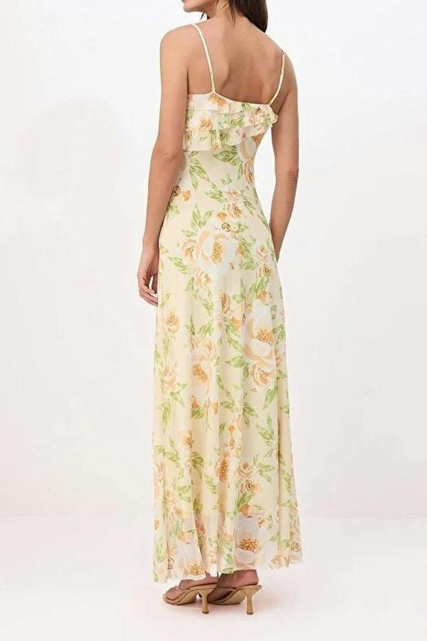 WOVCOR Floral A-line Ruffled Maxi Knit Dress
