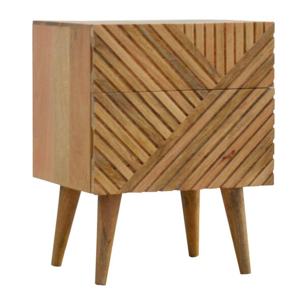 Wyld Haus Orvieto Line Carved Natural Mango Wood 2 Drawer Bedside Table