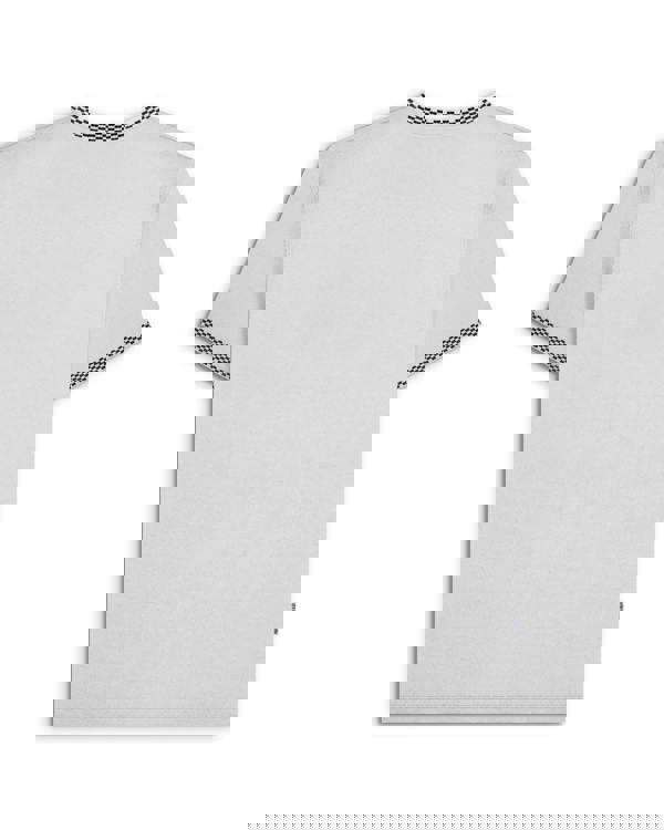 Lambretta Mens Classic Two Tone Ringer Retro Casual T-Shirt, back view of a white T-shirt with black and white pattern on collar and sleeve cuffs.