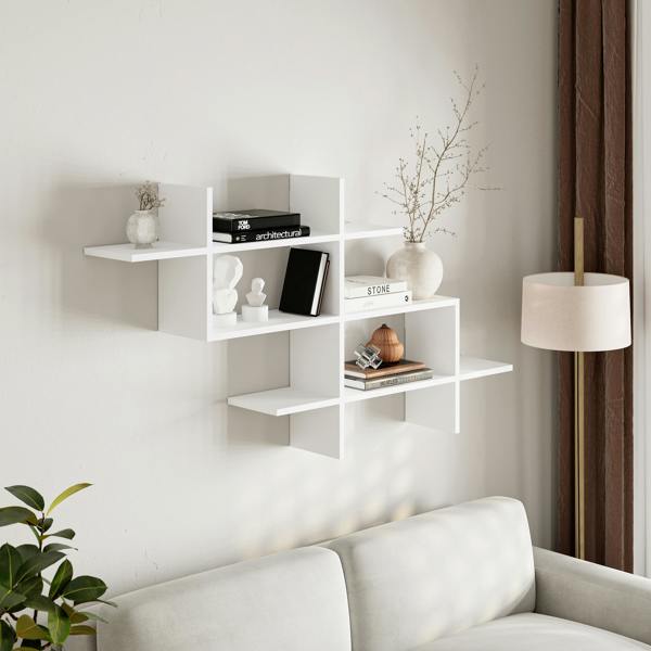 Decortie Halic 3 Tiers Wall Mounted Shelf Modern Floating Bookcase 150cm