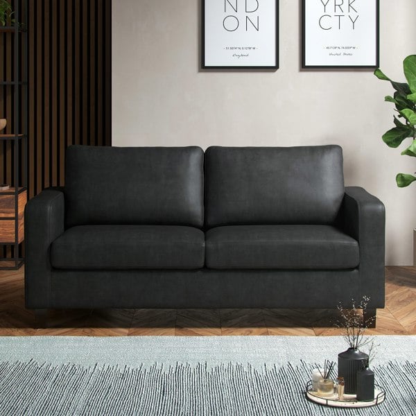 Furnishings For Less York Black Faux Leather 3-Seater Sofa