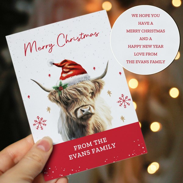 Personalised Memento Company Personalised Highland Cow Pack of 10 Christmas Cards