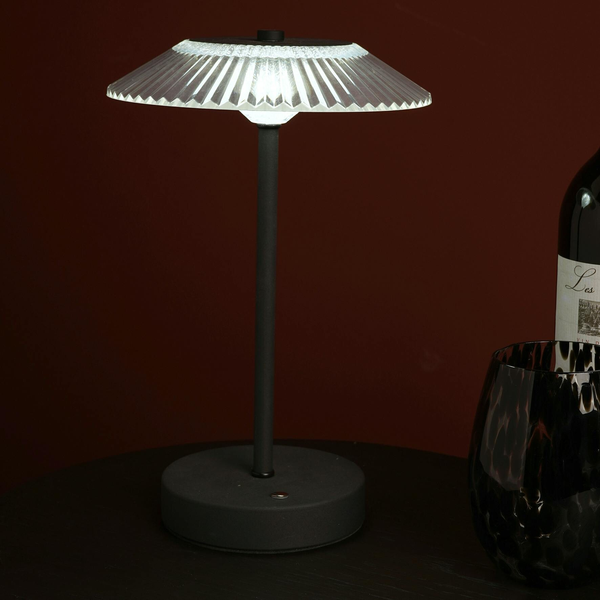 Hestia Black Ribbed Glass USB LED Touch Table Lamp