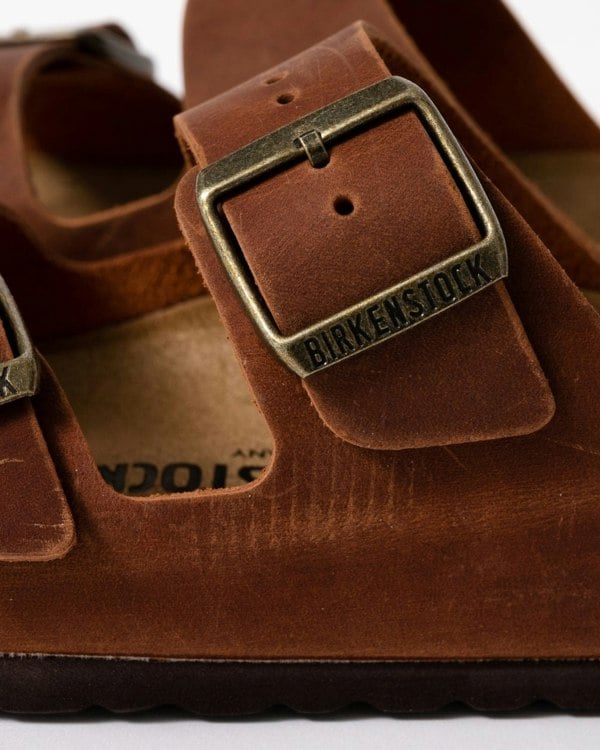 Birkenstock Arizona Oiled Natural Leather Womens Sandals - Cognac - CHO - Designer Womens Sandals