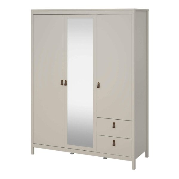 Wyld Haus Wildberry Cashmere Wooden Mirror Wardrobe with 3 Doors 2 Drawers Leather Handles