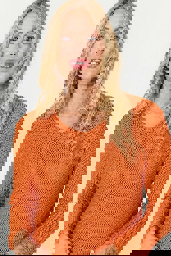 Orange | Mesh Texture 3/4 Sleeve Relaxed Top
