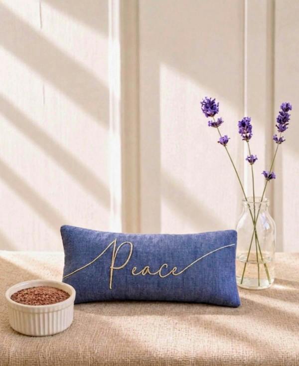 Peace Embroidered Linen and Lavender Eye Pillow - Blue - Lavender