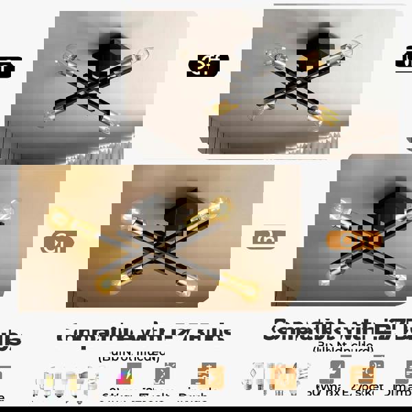 EMITTO Semi Flush Mount Ceiling Light Fixture Matte Black & Gold 4 Light E27