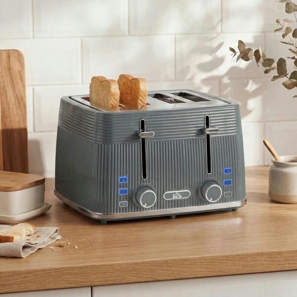 4 Slice Toaster with 7 Browning Levels, Bread Toaster with Removable Crumb Tray, Grey - Grey