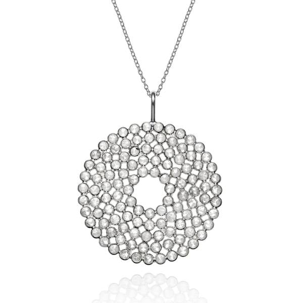 Sterling Silver Long Polki Disc Pendant Necklace - namana.london