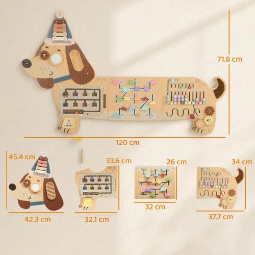 AIYAPLAY Montessori Inspired Busy Board Wooden Dachshund Sensory Wall Panel