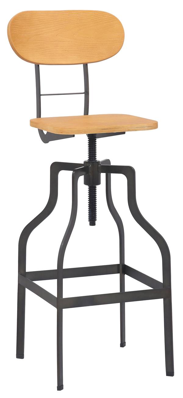 Lamboro Bolzano Single Vintage Kitchen Bar Stool, Steel Legs, Height Adjustable Screw Swivel, Breakfast Bar & Home Barstool, Natural
