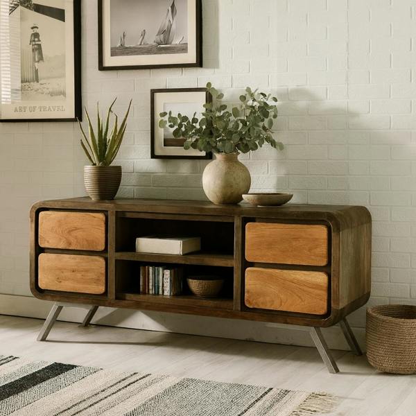 Wyld Haus Los Angeles Reclaimed Wood and Metal TV Media Unit 2 Drawers 1 Shelf
