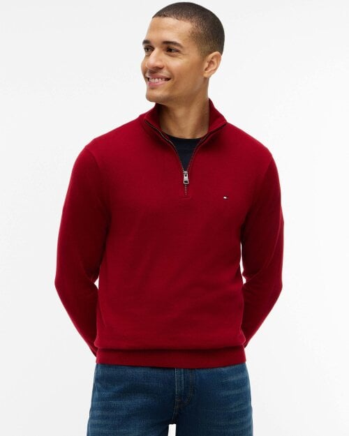 Tommy Hilfiger Organic Cotton Cashmere Mens Zip-Mock Sweater - Regatta Red