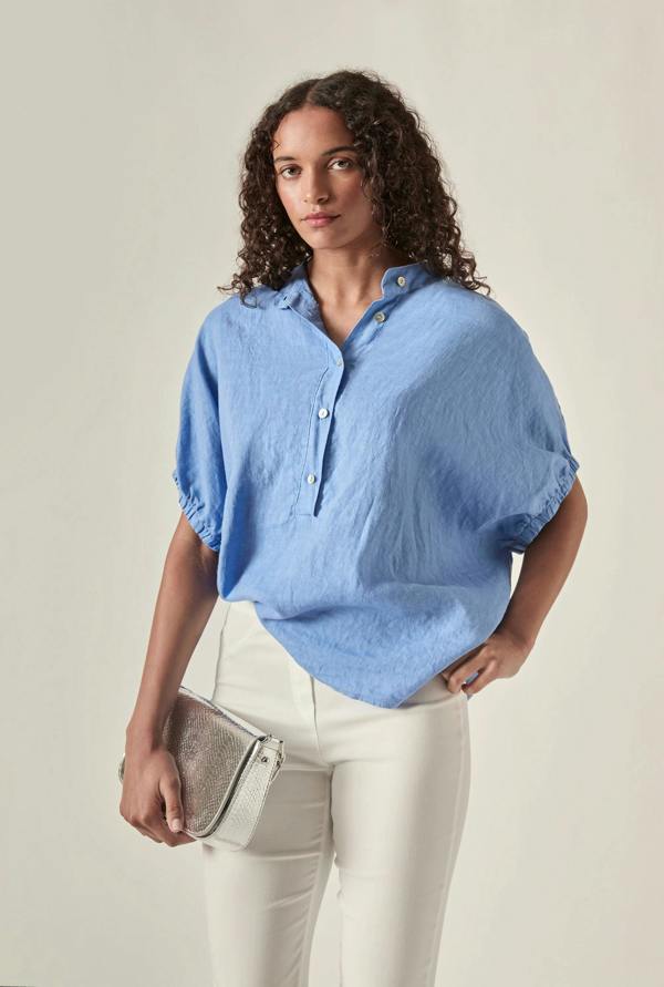 James Lakeland Relaxed Blue Linen Blouse
