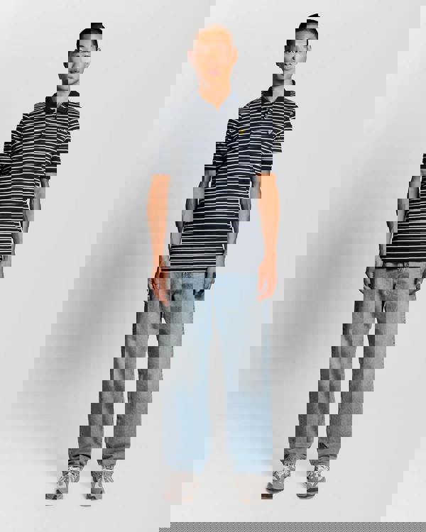 Lyle & Scott Pique Breton Mens Polo Shirt - W403 Dark Navy/White | CHO | Designer Mens Short Sleeve Polo Shirts