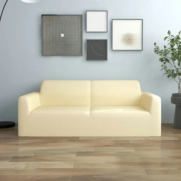 Berkfield 2-Seater Stretch Couch Slipcover Cream Polyester Jersey