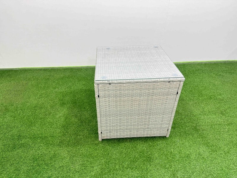 Fimous Rattan Garden Furniture Dining Set 8 seater Patio Rectangular Table Sofa Set with 2 Side Tables 2 Big Stools Light Grey