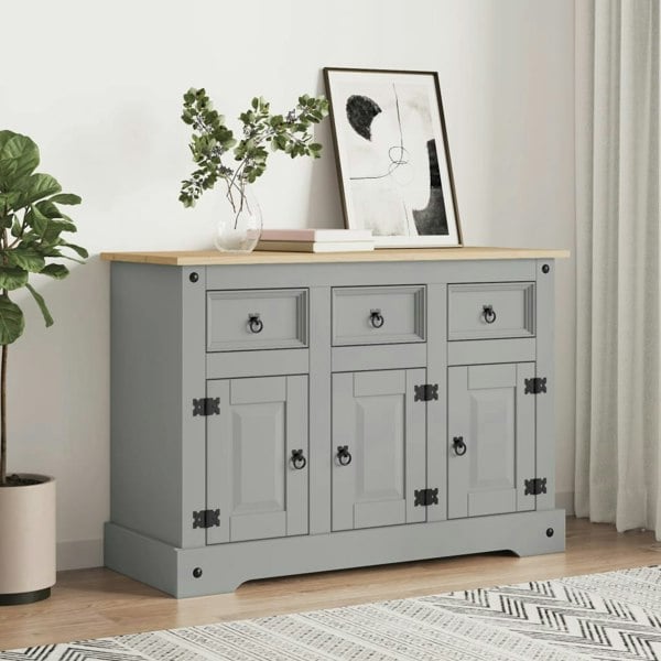 Berkfield Sideboard Corona Grey 112x43x78 cm Solid Wood Mexican Pine