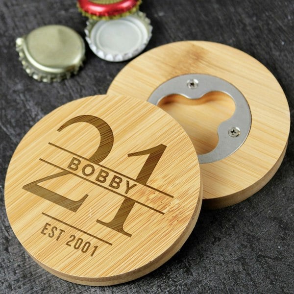 Personalised Memento Company Personalised Big Age Bamboo Bottle Opener Coaster