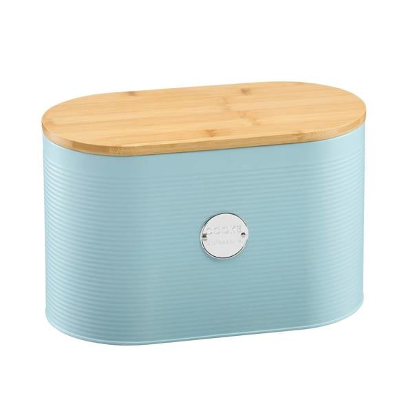 Cooks Professional Bread Bin, Linen Bag and Bamboo Board Set | Blue / Silver