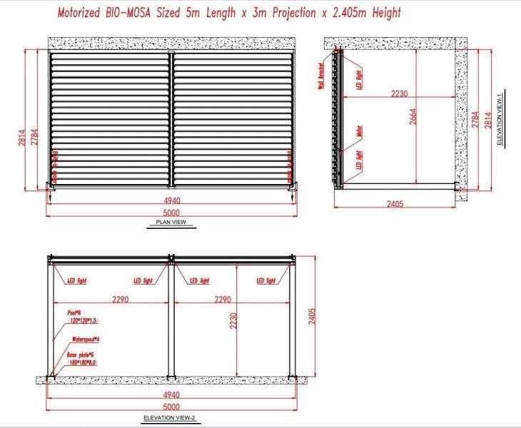 Ocean Designs Sagres 5m x 3m Wall Mounted Pergola