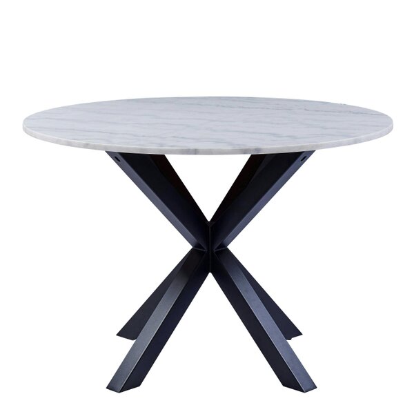 Wyld Haus Perth 110cm White Polished Marble Round Dining Table Industrial Black Metal Legs