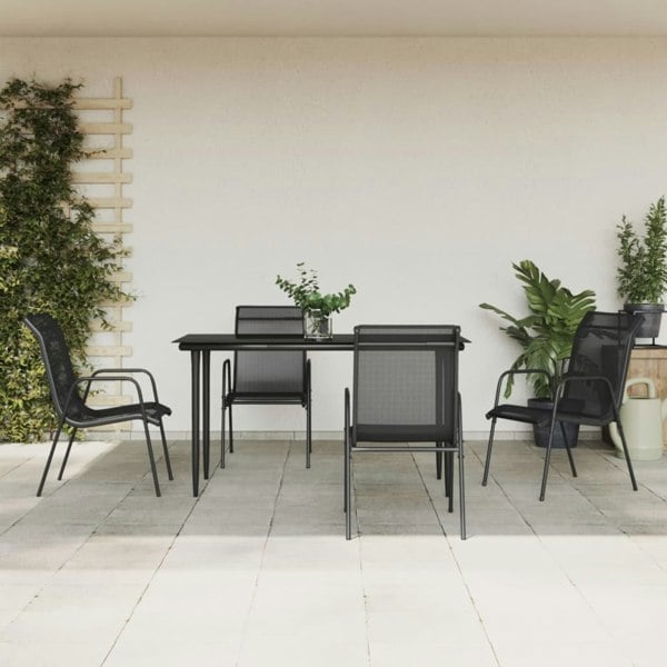 Berkfield 5 Piece Garden Dining Set Black Steel and Textilene