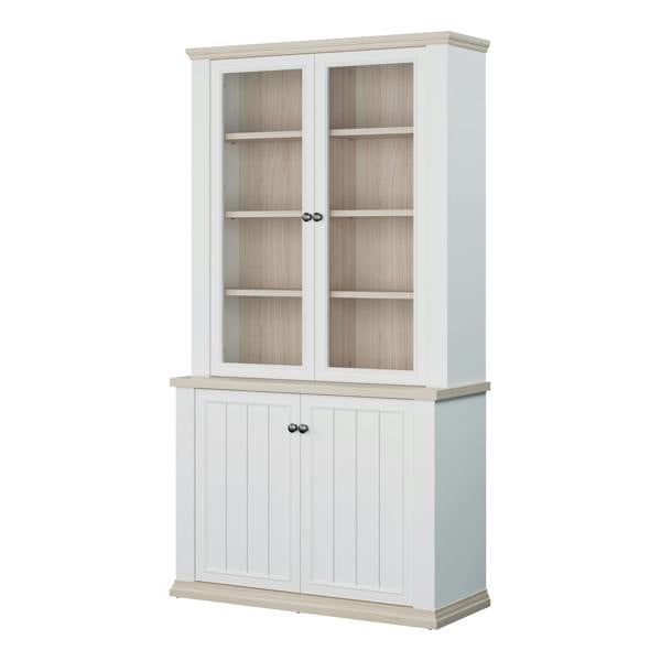 Furniture To Go Pontypool 4 Door Display Cabinet in White and Riva Oak