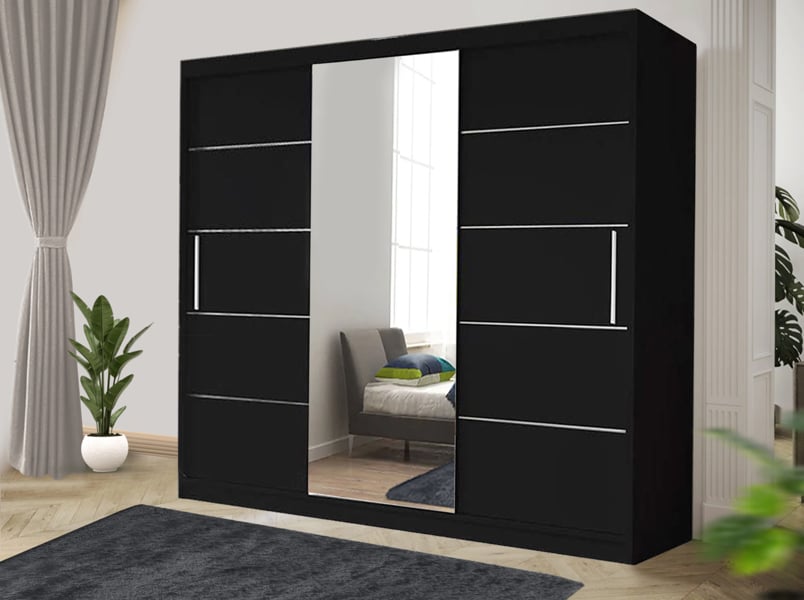RAC3 Stylish Bedroom Sliding Wardrobe  -  comes in White/Grey/Black/Oak and Width 150cm/180cm/203cm/250cm (Black, 150cm)