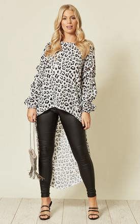 FS Collection Marie Sleeve Top In Black Leopard Print