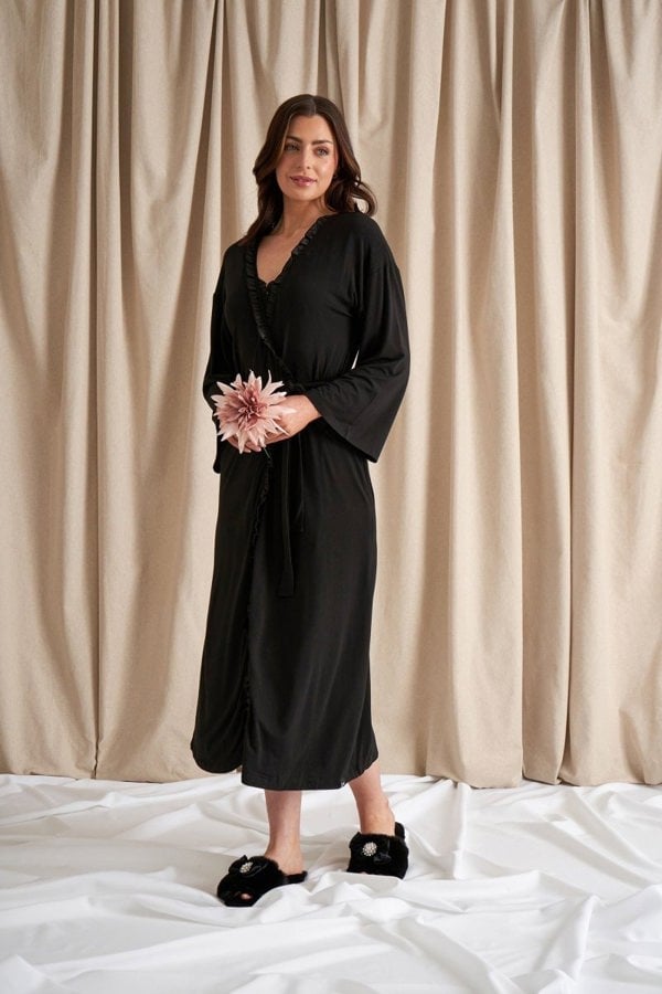Bamboo Frill Kimono in BlackNightwear