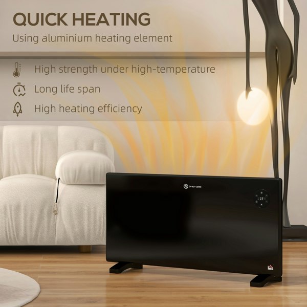 HOMCOM 2000W Electric Convector Heater, Quiet Space Heater with LED Display, Black