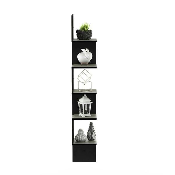 WALPLUS Rossi 5-Tier Wall Mount Floating Corner Square Shelf, French Oak Grey/Black perfect for organized storage and display
