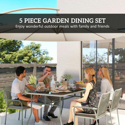 Wyld Haus Rolapa Rattan Rope Grey 4 Seater Outdoor Garden Dining Set With Stackable Chairs