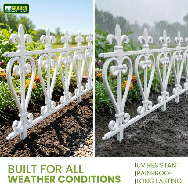 My Garden Outdoor Living Garden Fence Panels 4 Pack-2.4M Decorative Edging Panel-Secure Ground Stakes-Inter-Locking Fence Edging, Easy Hammer-In Setup