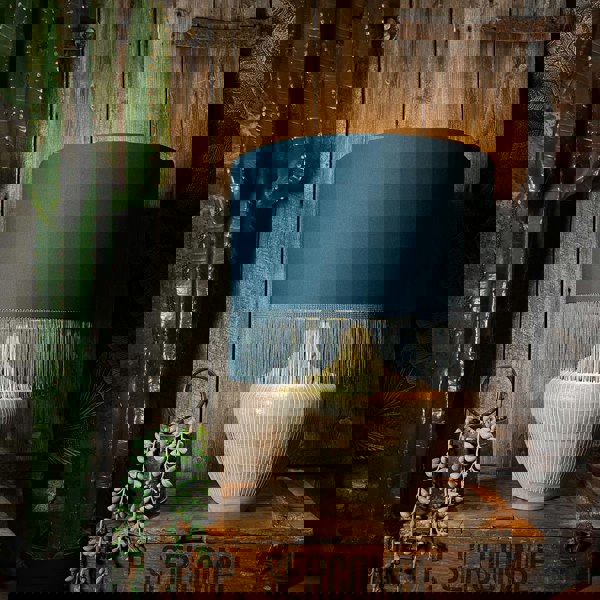 Love Frankie petrol cotton lampshade gold lining fringing lamp