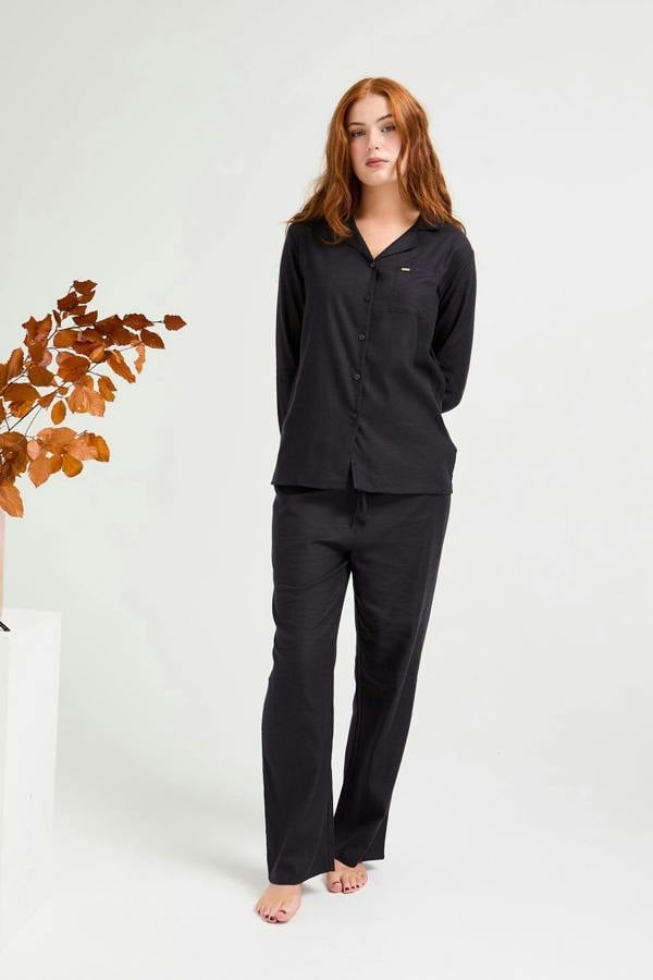 Cotton Modal Long Pyjama Set in Raven - Pajamas