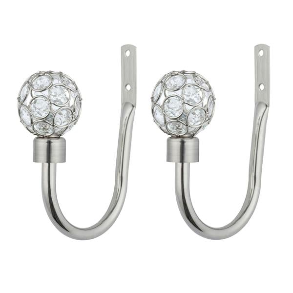 A.Unique Home Pair of Beaded Gem Metal Holdbacks (Pair of Holdbacks) - Brushed Steel
