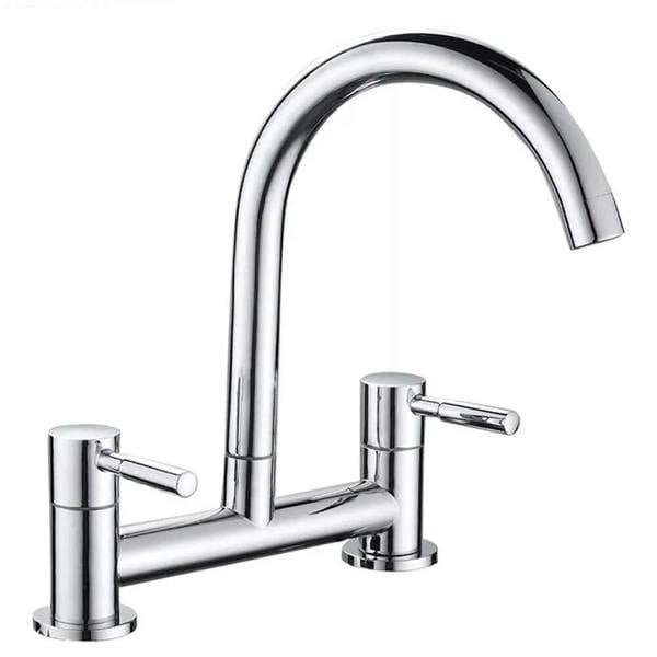 Havendro Modern Dual Lever Chrome Kitchen Sink Mixer Tap 2 Hole Deck Mounted Faucet
