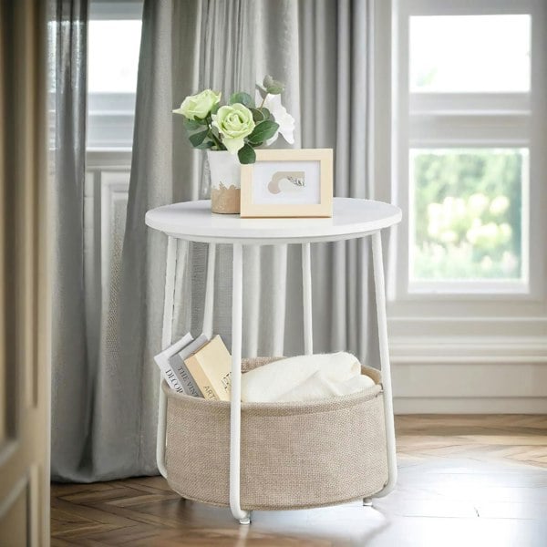 Rafaelo Mobilia Side Table with Removable and Washable Storage Basket Beige