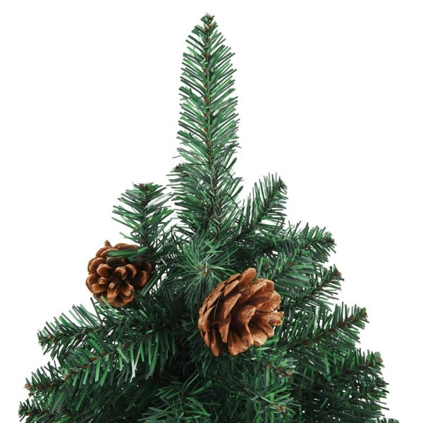 Berkfield Slim Christmas Tree with Real Wood and Cones Green 180 cm PVC