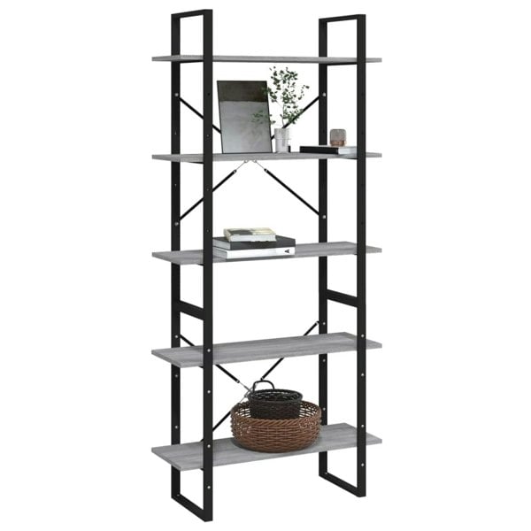 Berkfield 5-Tier Book Cabinet Grey Sonoma 80x30x175 cm Engineered Wood