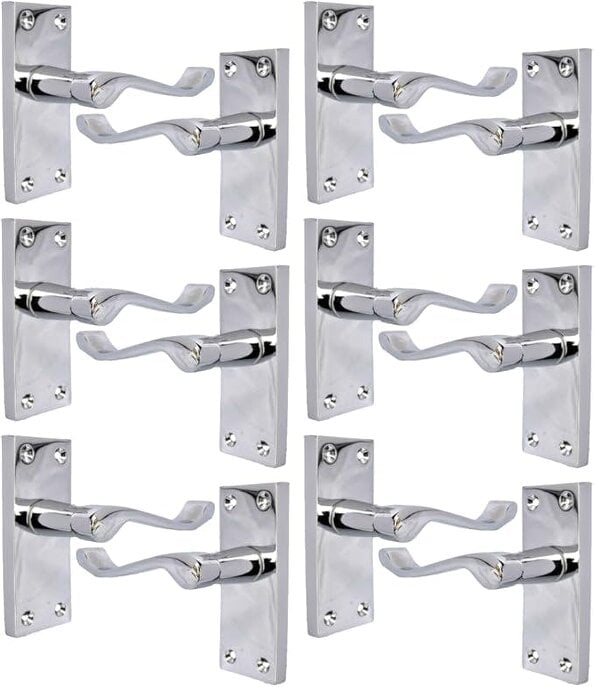 EDH Door Hardware Polished Chrome Victorian Scroll Door Handles – Handle Only or Handle + Tubular Latch – 118mm x 42mm - 6 PAIR OF HANDLES