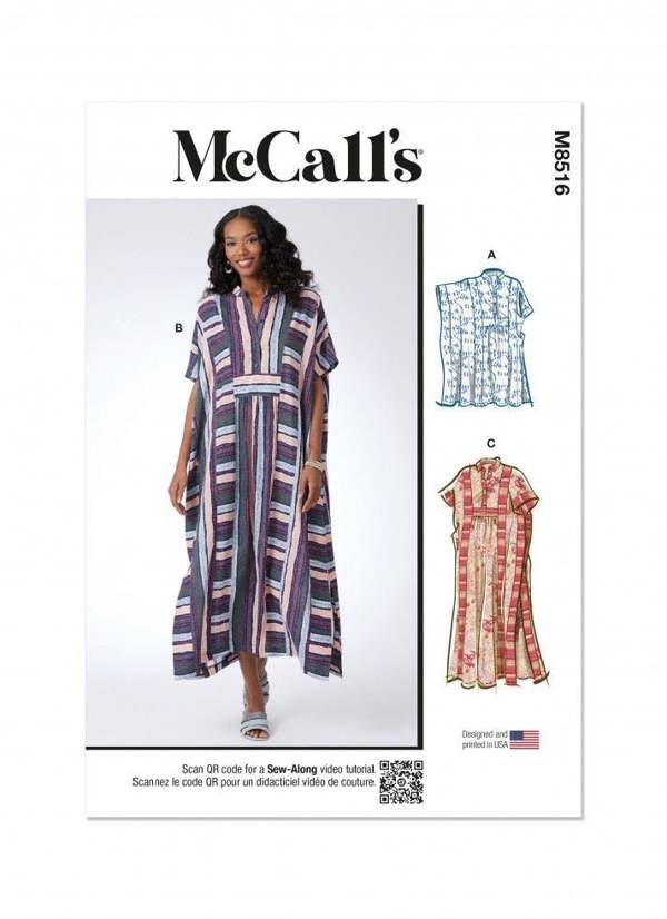 McCalls 8516 Paper Sewing Pattern – Women's Caftan, Size XS-XXL, Intermediate